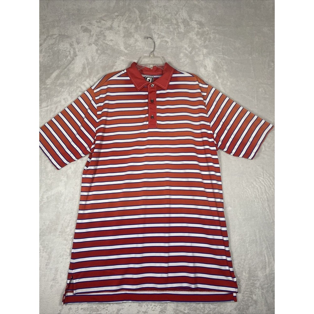 FOOTJOY FOOT JOY Golf Polo Shirt Mens‎ XLarge Red Orange White Stripe
